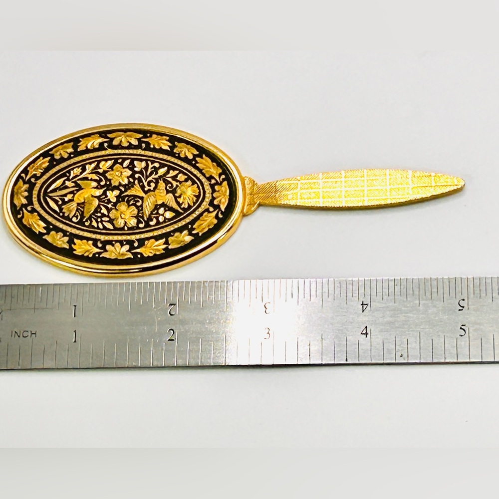 Toledo Damascene Gold and Black Hand Mirror Vintage 60’s Excellent Condition - Picture 8 of 8